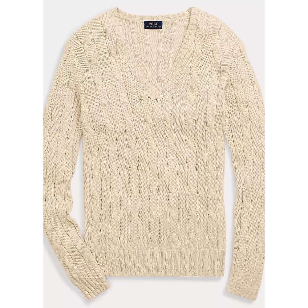 Polo Ralph Lauren V-neck Cable Knit Sweater Women's Size Small 100% Cotton S0599